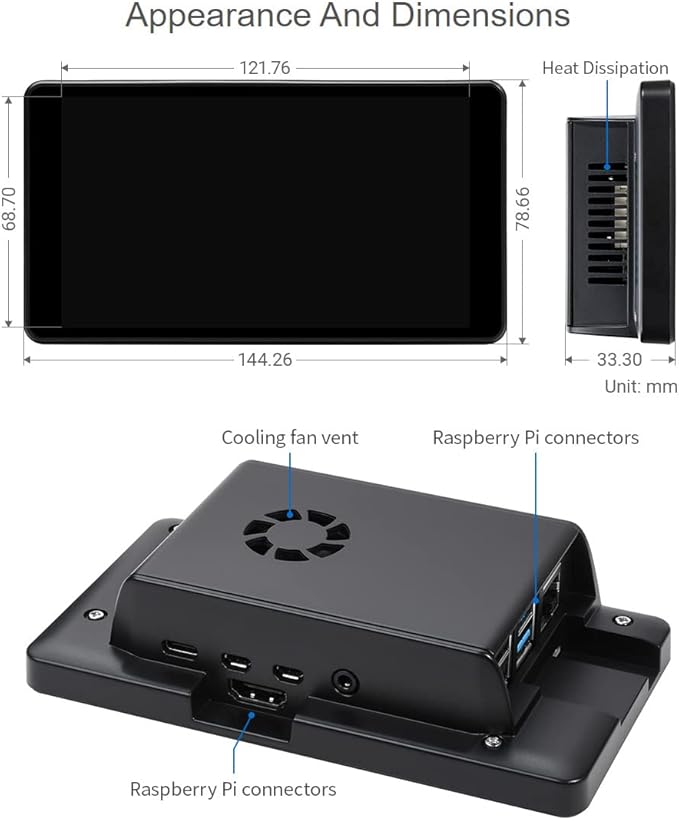 waveshare 5.5inch Capacitive Touch AMOLED Display Compatoble with Raspberry Pi 4B Comes with Protection Case 1080×1920 Resolution HDMI Toughened Glass Panel