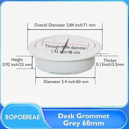 BOPOREAE 2 Pcs Desk Grommet 2-3/8" (60mm), Desk Hole Cover for Cables