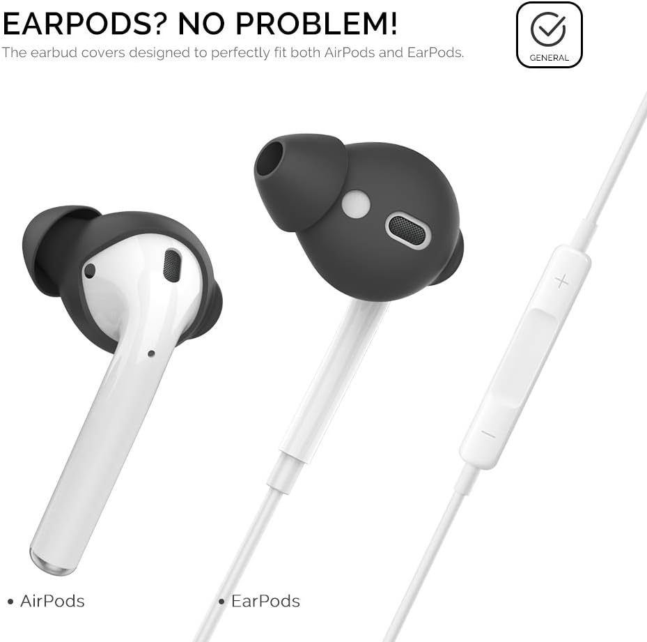 AhaStyle 4 Pairs AirPods Ear Tips Silicone Earbuds Cover Compatible with Apple AirPods (2 Pair Large & 2 Pairs Small, Black)