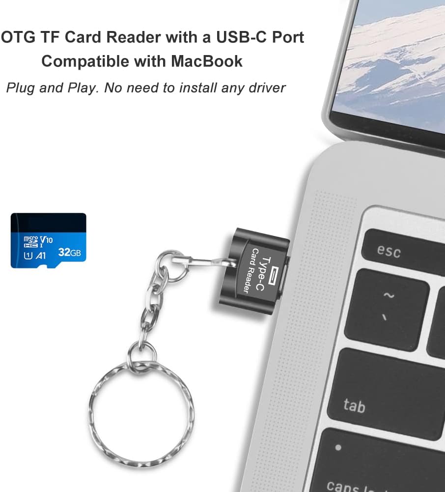 Type C Micro SD Card Reader, BorlterClamp USB C TF Card Reader Adapter with Keychain, Compatible with MacBook, iPhone 15,Laptops, Galaxy Phones and More