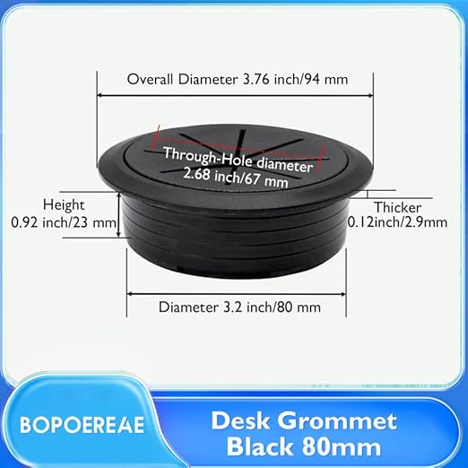BOPOREAE 2 Pcs Desk Grommet 3-1/8" (80mm), Desk Hole Cover for Cables