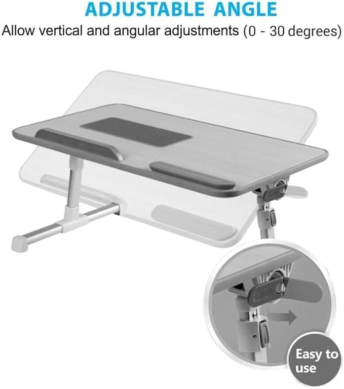 Adjustable Angle Laptop Table with Built-in USB Cooling Fan Foldable Legs for Home Office Working Gaming & Writing(Grey) Gray