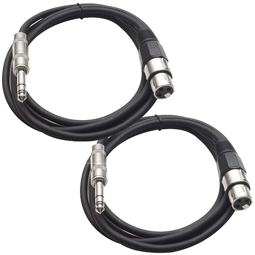 Seismic Audio - SATRXL-F6-2 Pack of 6 Foot 1/4 Inch TRS to XLR Female Patch Cables - Balanced - 6 Foot Patch Cord - Black and Black
