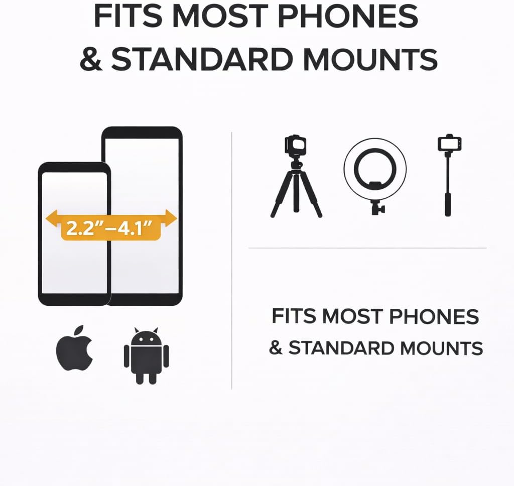 Acuvar Set 1/4 (2-Pack) Dual-Mount Smartphone Tripod Adapter Vertical & Horizontal Phone Holder with Screw, Adjustable