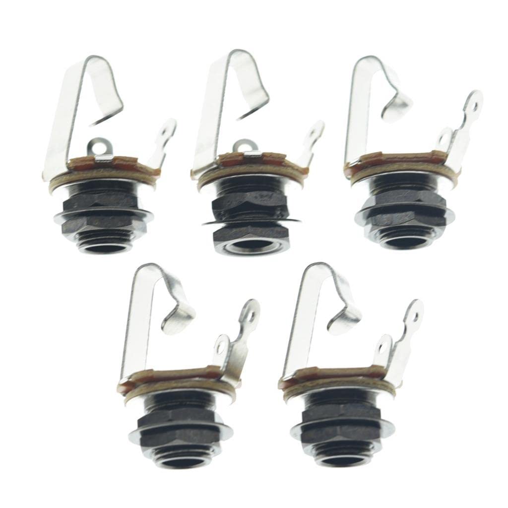 KAISH Black Nickel Premium 5pcs Brass Material American Thread Audio 1/4 Female Guitar/Bass Output/Input Jack 6.35mm TS Mono Pan