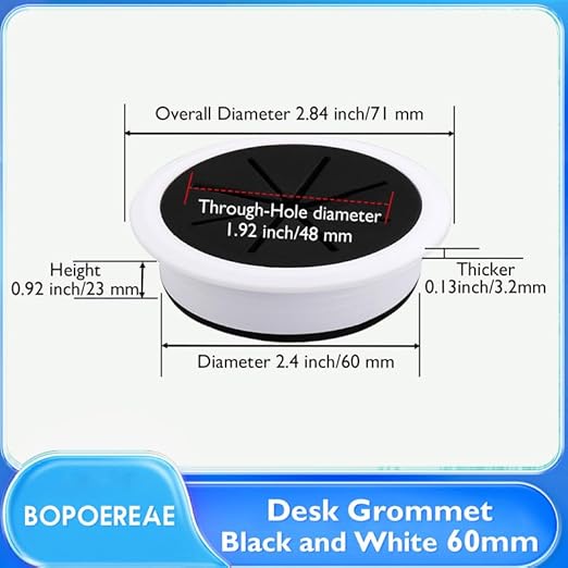 BOPOREAE 2 Pcs Desk Grommet 2-3/8" (60mm), Desk Hole Cover for Cables