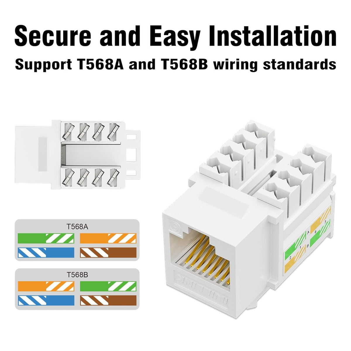 iwillink 10Gbps Cat6 Keystone Jack and Punch-Down Stand, 50-Pack, RJ45 Ethernet Keystone Jacks, 90-Degree UTP Modular Punch Down Keystone Jack Adapter, White