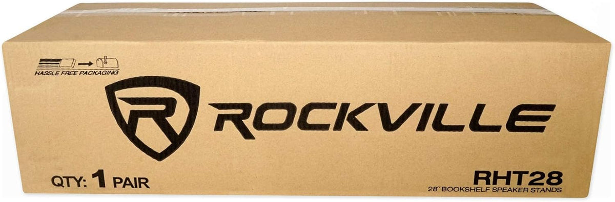 Rockville Pair RHT28 28 Inch Bookshelf Speaker Stands, 60 lbs Capacity, Surround Sound Home Theater, Premium Wood, Dual Top Plates, Sand-Fillable, for Audiophiles and Studio Monitors