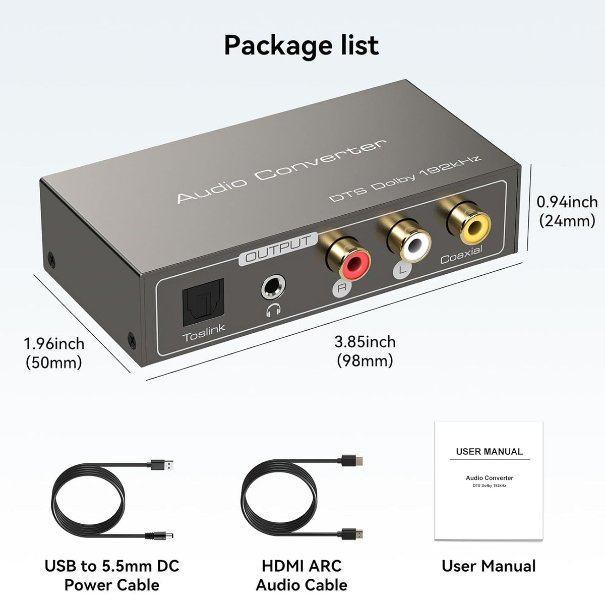3 1 Dolby LPCM HDMI ARC to RCA Audio Converter in Digital to Analog Audio Converter with Optical Coaxial ARC Input