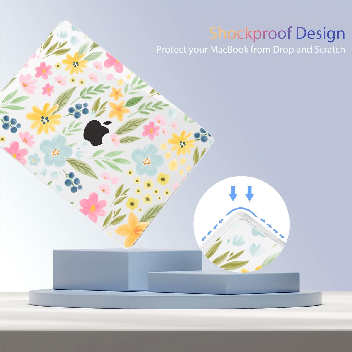 Teryeefi for MacBook Air 13.6 inch Case M4 A3240/M3 A3113/M2 A2681 (Released 2025 to 2022), Hard Shell + Keyboard Cover+ Screen Protector+Dustplug + Type-C Adapter, Cute Flowers A009