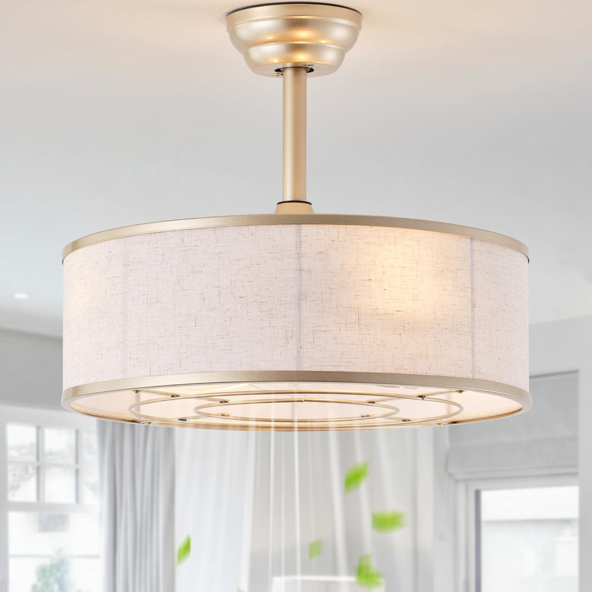 Tuirmhais 20 Gold Caged Boho Fandelier Ceiling Fan with Light & Remote Control - Bladeless Chandelier Fan, 6 Speed Quiet Reversi