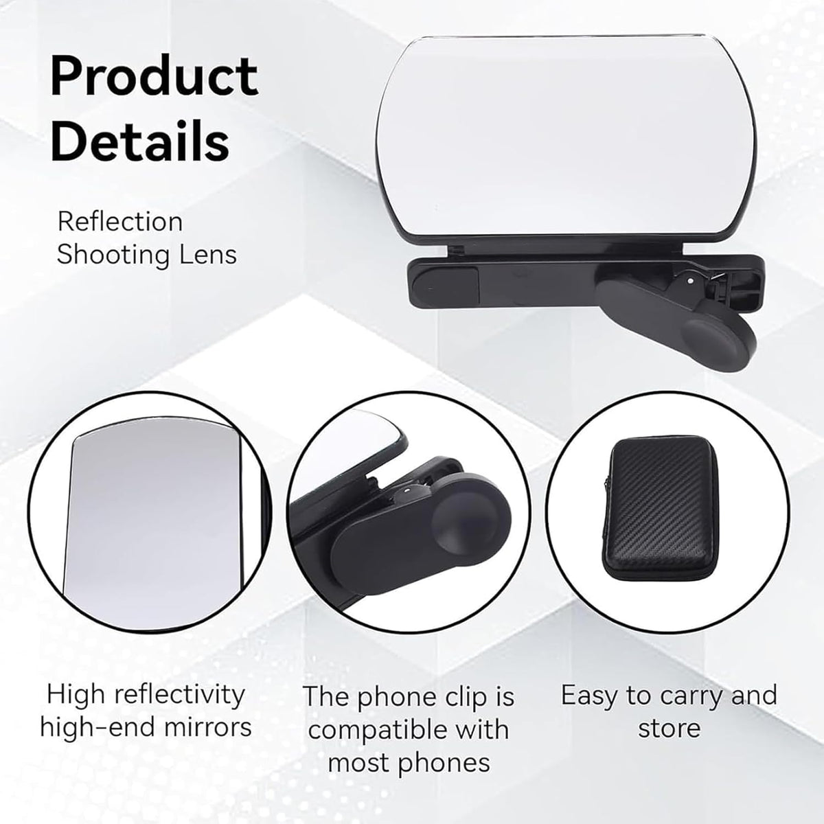 Mirror Effect Lens - Capture Stunning Reflections Instantly, Smartphone Camera Mirror Reflection Clip Kit, Adjustable HD Glass Smartphone Photography Flip Mirror, for Travel Photography (White)