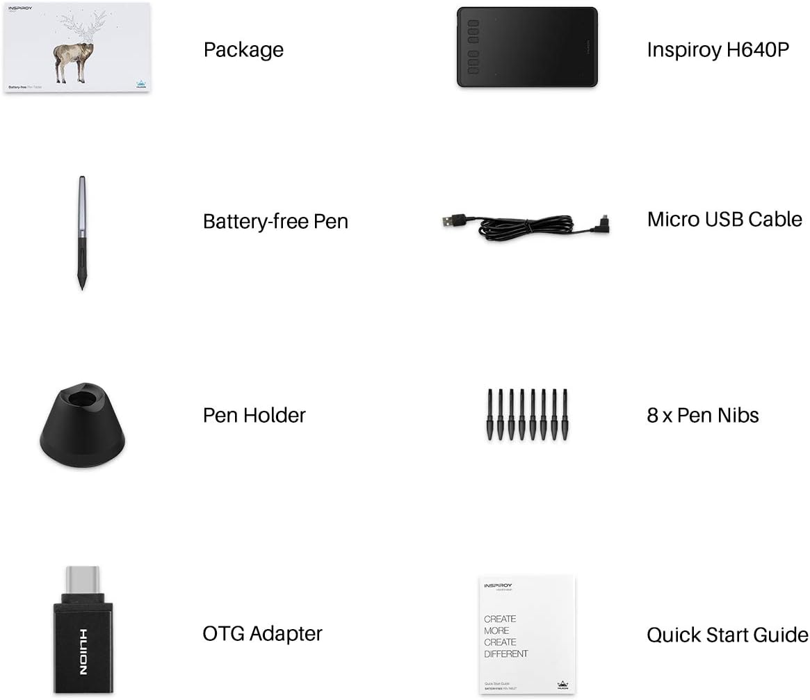 HUION H640P 6x4 inch 8192 6 Inspiroy Drawing Tablet, Digital Art with Battery-Free Stylus, Pen Pressure, Hot Keys