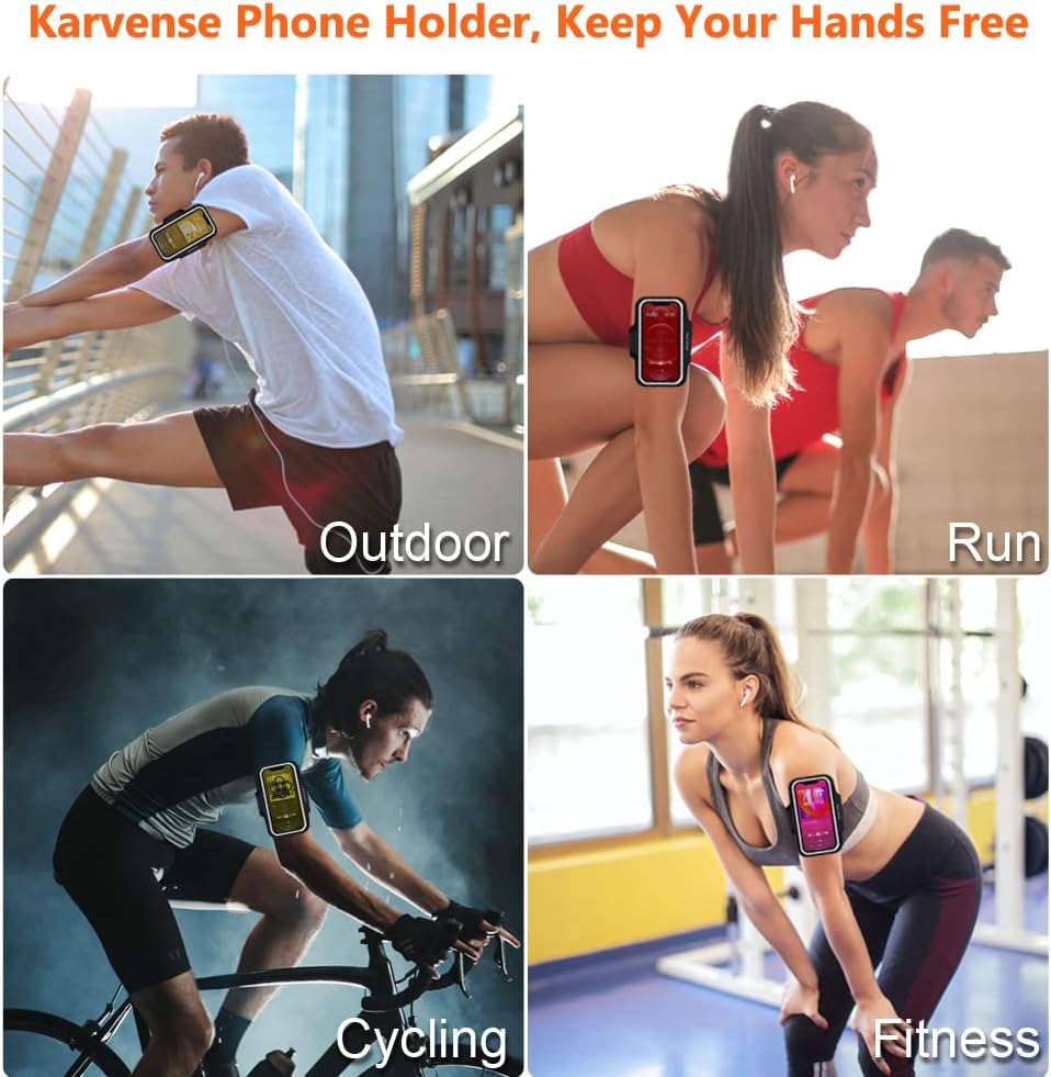 Phone Holder for Running, Karvense Phone Arm Bands for Running Exercise Workout Jogging, for iPhone 13 mini/12 mini/11 Pro/SE/XS/8/7, Samsung Galaxy, Moto, Cell Phones up to 5.4'', Sweat-Proof Armband