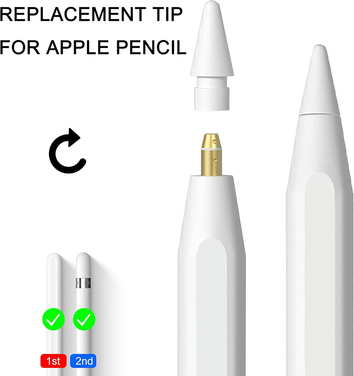 Pencil Tips Soft Wear-Resistant Damping Pen Tip for Apple Replacement 2B Stylus Fine Nib Compatible with iPad Air Mini Pro Apple Pencil 1st Gen & 2nd Generation - 6+2 Packs