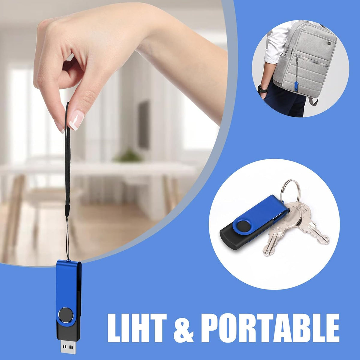 EASTBULL Flash Drive Bulk 2GB USB 20 Pack with Lanyards USB 2.0 Thumb Drive Bulk Memory Stick Swivel Pen Drive for Storage and Backup 2 GB 20 Pack, Blue