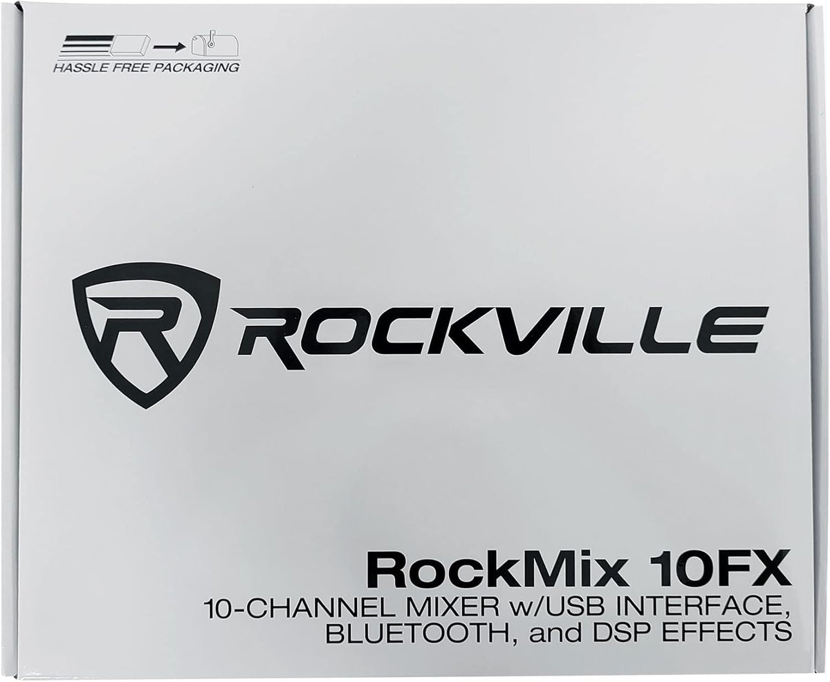 Rockville ROCKMIX 10FX 10-Channel Mixer, USB Recording Interface, Digital Effects, 3-Band EQ, Phantom Power, Bluetooth 5.0, for Home Studio, Podcast, and Live Performance