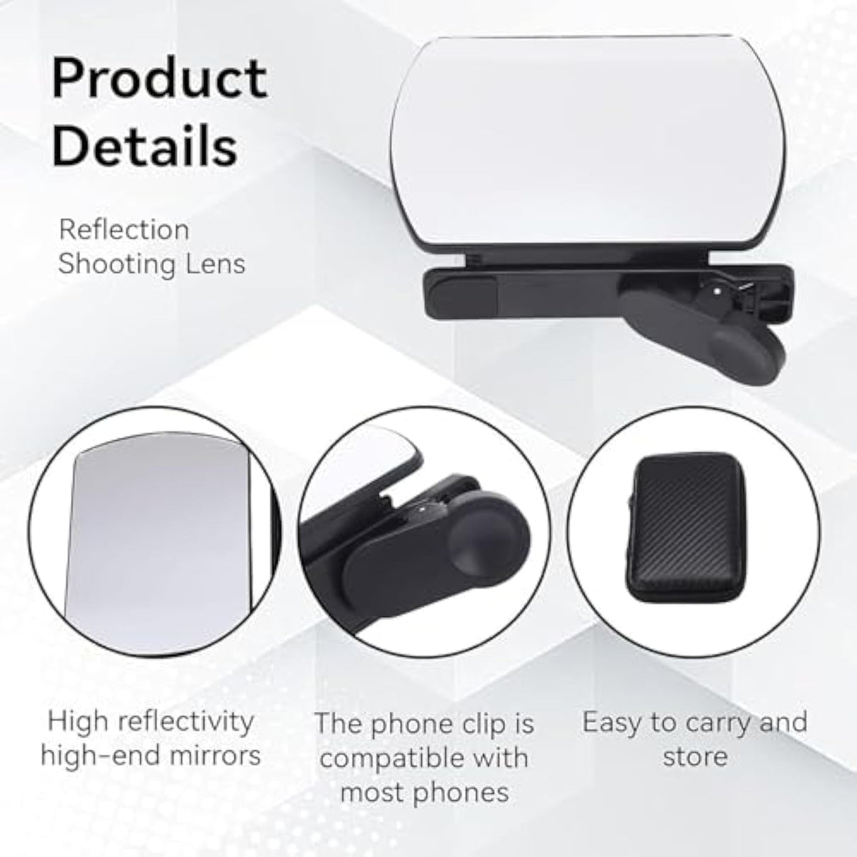 Mirror Effect Lens - Capture Stunning Reflections Instantly, Smartphone Camera Mirror Reflection Clip Kit, Mirror for Phone to Use Back Camera, for Travel Photography (Black)