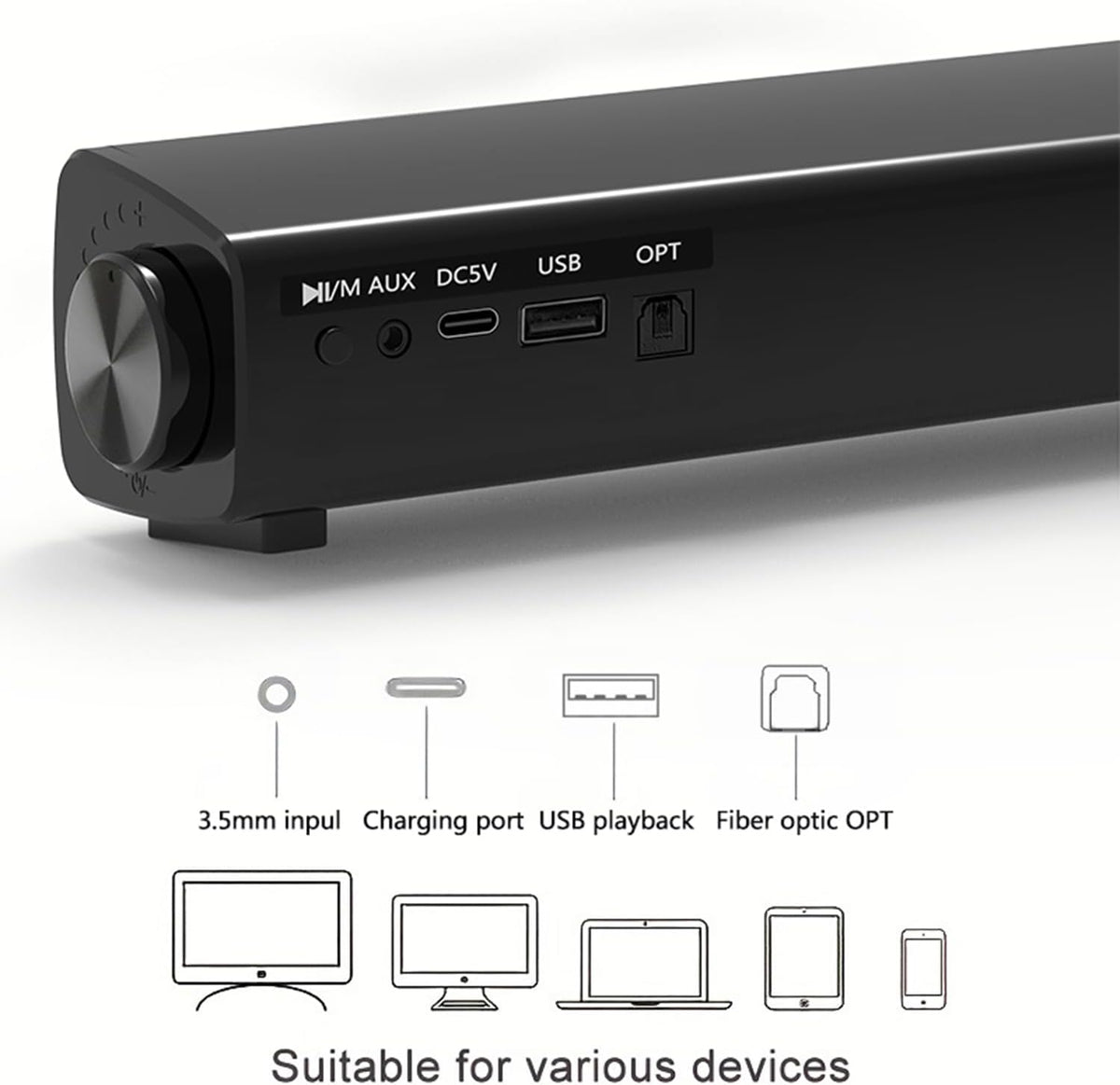 BenqBot 5.0 30W Portable Soundbar for TV/PC, Outdoor/Indoor Wired & Wireless Bluetooth Speaker with Remote Control