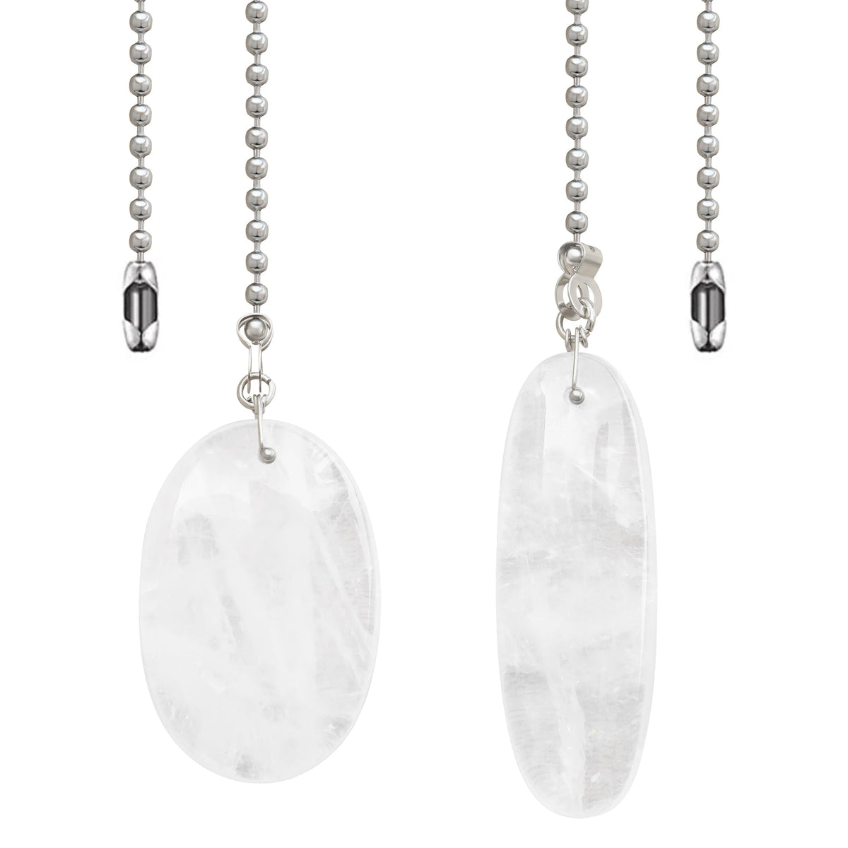 LEFERS Ceiling Fan Pull Chain, 2 Pieces Natural Gemstone Pendants with 12 Ceiling Fan Chain Extender and Connector (White Crysta