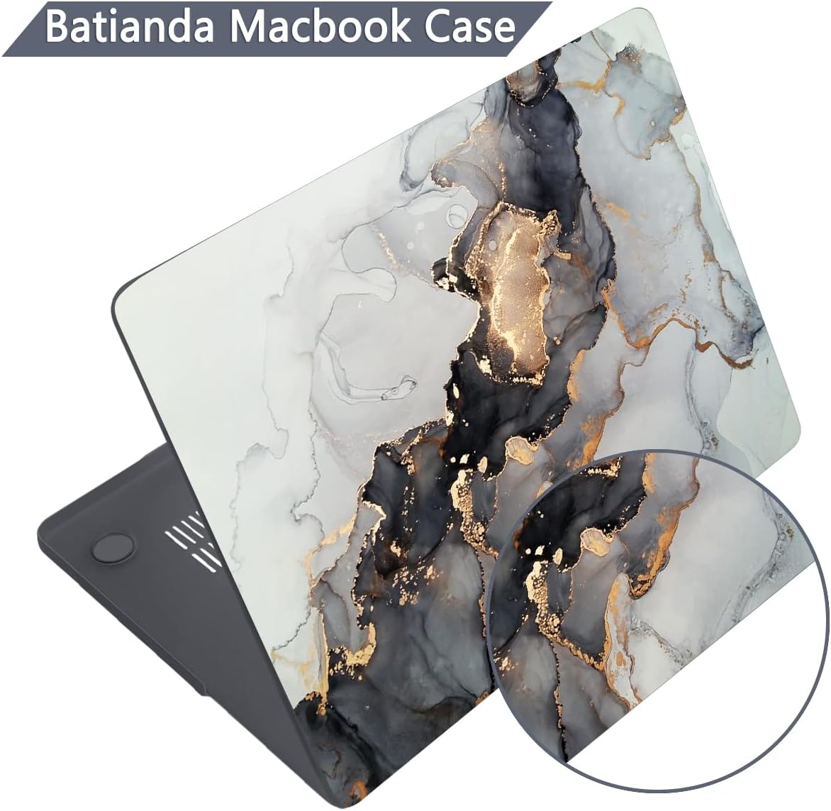 Batianda Premium Case for New MacBook Air 15 inch 2025 M4 2024 2023 with M3 M2 Chip Model A3114 A2941, Designed Protective Plastic Hardshell & Keyboard Cover & Screen Protector, Gold Fluid Art