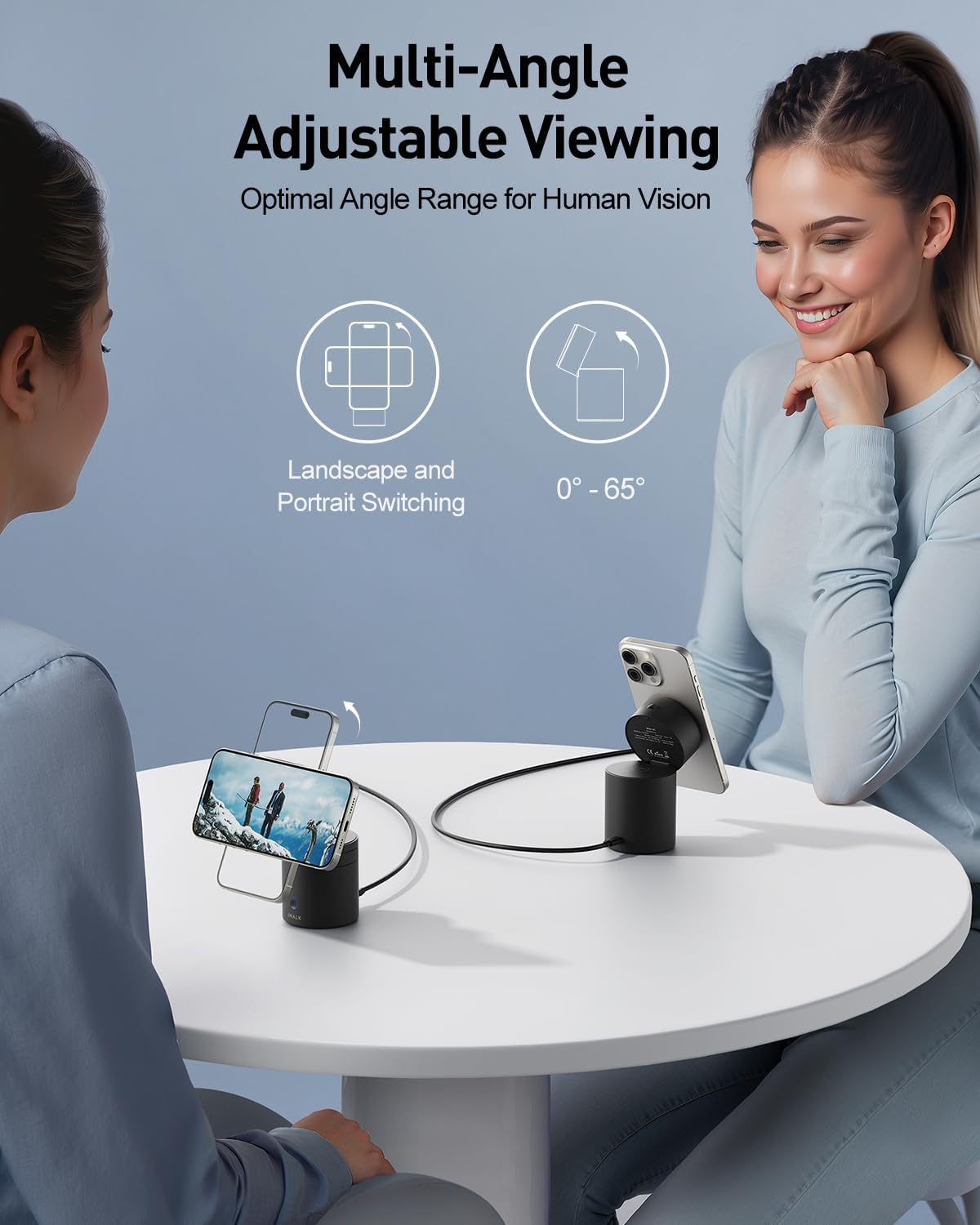 iWALK 3 in 1 Wireless Charging Stand with Auto Rotation, Charging Station with Magnet for Apple Devices, 15W Foldable Wireless Charger Station for iPhone 16 15 14 13 12 & Apple Watch & Airpods, Black