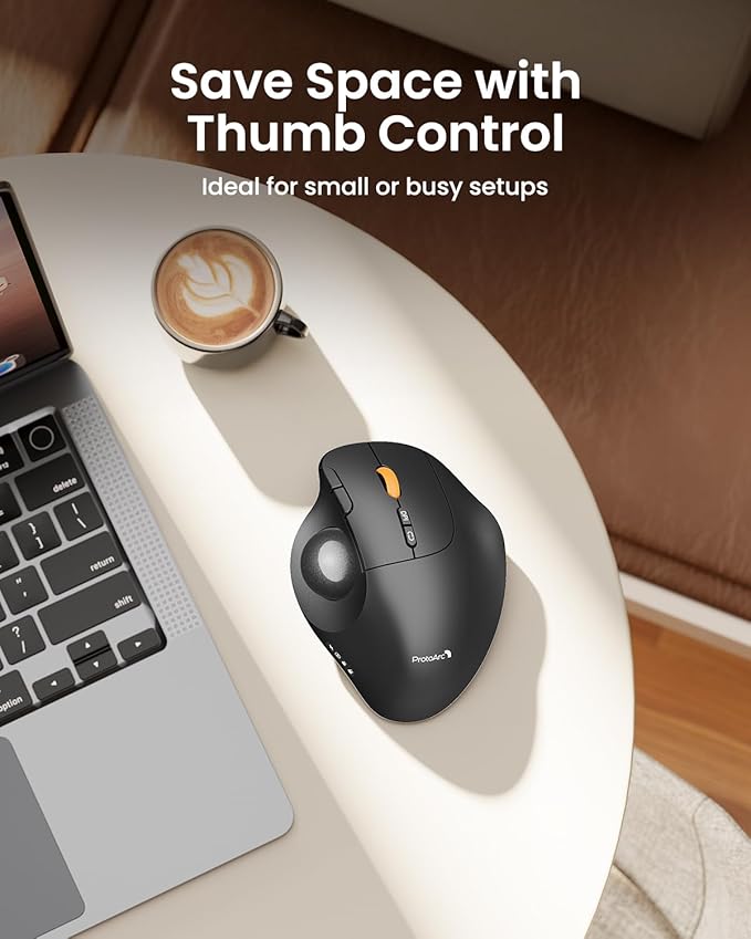 ProtoArc Wireless Bluetooth Trackball Mouse EM02 Two Adjustable Angle Ergonomic Rechargeable Computer Ball Mouse 3 Device Connection Thumb Control and Smooth Tracking for Laptop PC Mac-Gray
