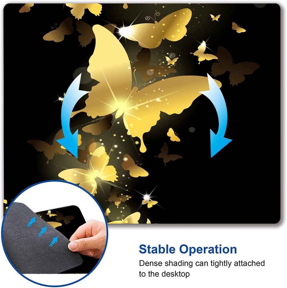 Hokafenle Mouse Pad, Gold Butterfly Mouse Pad, Cute Mouse Pads with Design, Square Mouse Mat Waterproof Non-Slip Rubber Base Mousepad for Office Laptop