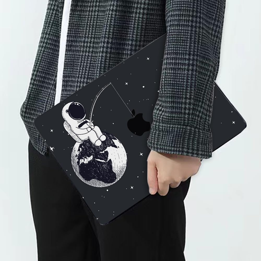 Compatible with MacBook Air 13 inch Case M1 A2337 A2179 A1932 Cover 2021 2020 2019 2018 Release with Retina Display & Touch ID, Crystal Black Pattern Plastic Hard Shell Case, Astronaut Earth