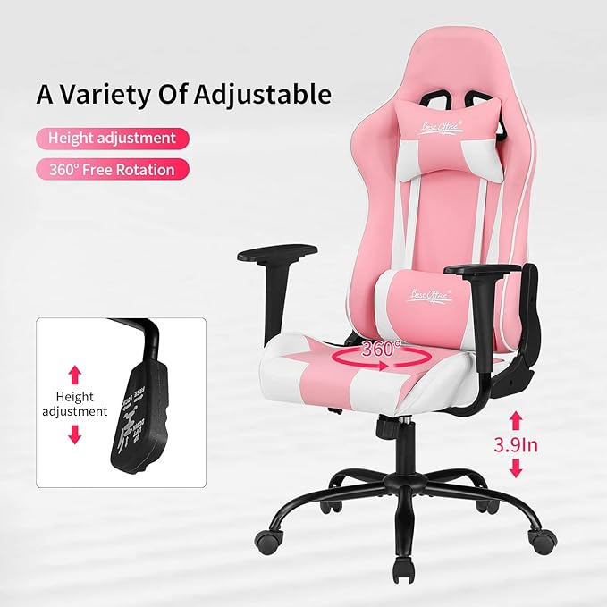Gaming Chair for Adults PC Silla Gamer Cheap Recliner Game Ergonomic Desk with Headrest Lumbar Support High Back Video Chairs Kids Ages 8-12 Pink 3