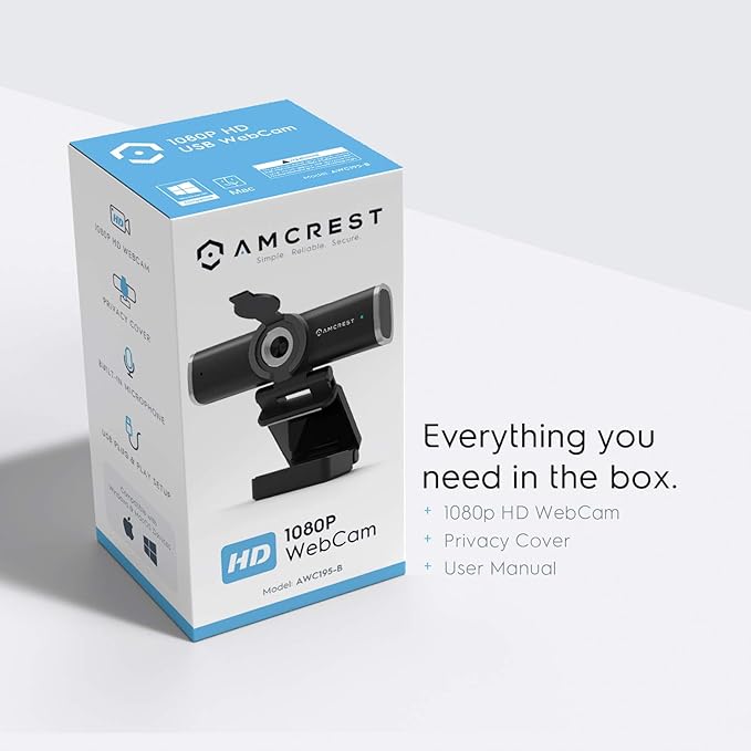 Amcrest 1080P Webcam with Microphone for Desktop Web Cam Computer Camera Streaming HD USB Web Camera for Laptop & PC with Privacy Cover Wide Angle Lens Superior Low Light (AWC195-B)
