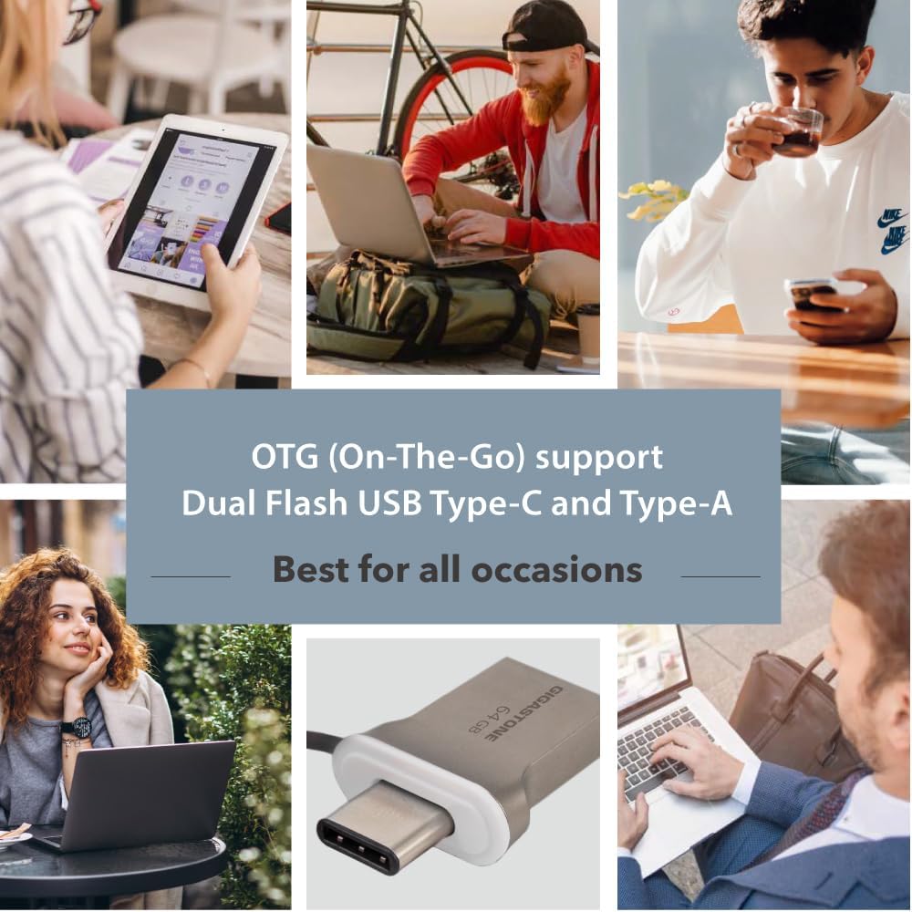 GIGASTONE 64GB Nano Luxus Dual Drive (5 Pack) Z50 USB 3.2 Gen 1, 2-in-1 USB-A & Type-C, 100MB/s Ultra Fast, Cap Design, Metal, Plug & Play for Smartphone/PC/Mac/TV/Car, 2.0/3.0/3.1 Compatible