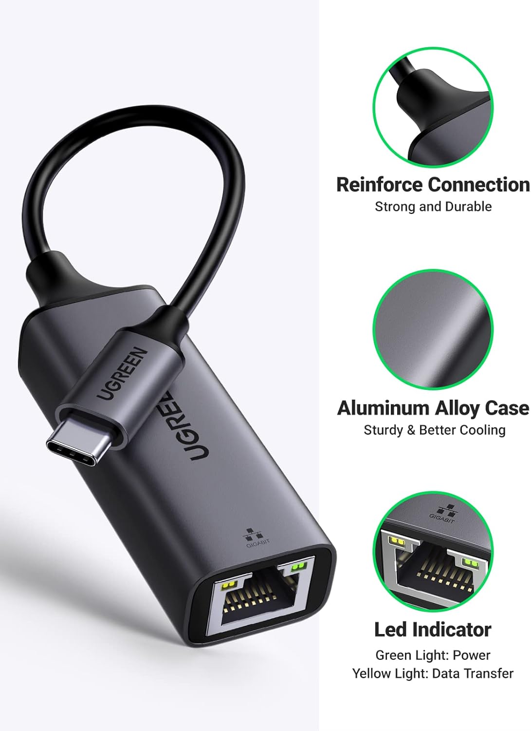 UGREEN USB C to Ethernet Adapter, 1000Mbps, RJ45, Driver-Free, Compatible with Windows, MacOS, iPadOS, ChromeOS, Android, Laptop, Tablet, Smartphone