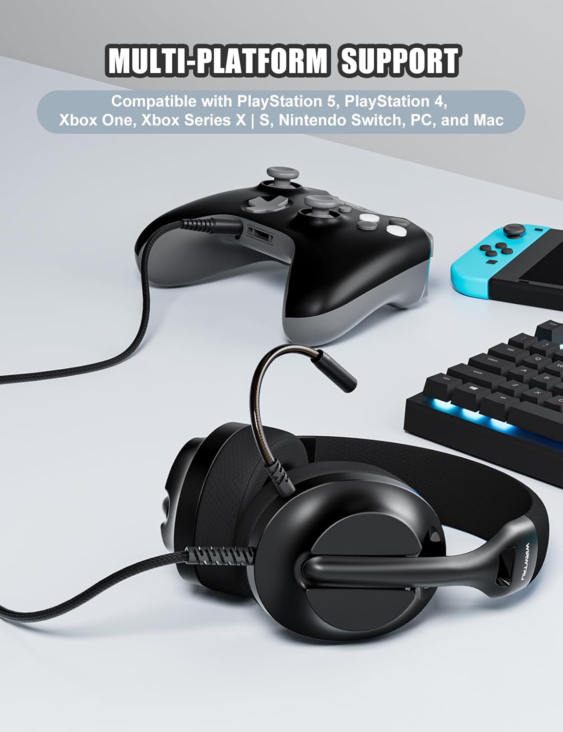 S30 Gaming Headset with Microphone,198g Lightweight Design, Wired Gaming Headphones for Xbox, Xbox Series X|S, PS5, PS4, Switch, PC, Noise Cancelling Mic, Soft Earmuffs (Black)