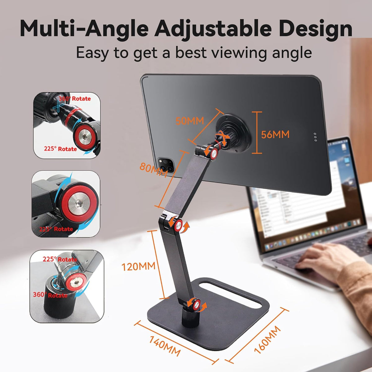 RENYUSKY iPad Stand Tablet Holder Portable Monitor Mount Adjustable for Desk Bed Home Office Magnetic Accessories, for 16" iPad Pro 12.9, Air/Mini, Samsung Galaxy Tabs Z Fold Kindle Fire