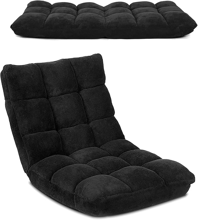 BestComfort Floor Chair with Back Support Floor Gaming Chairs w/ 14 Adjustable Position Padded Sleeper Bed Folding Floor Seating for Living Room Reading Watching TV Meditation for Adults & K