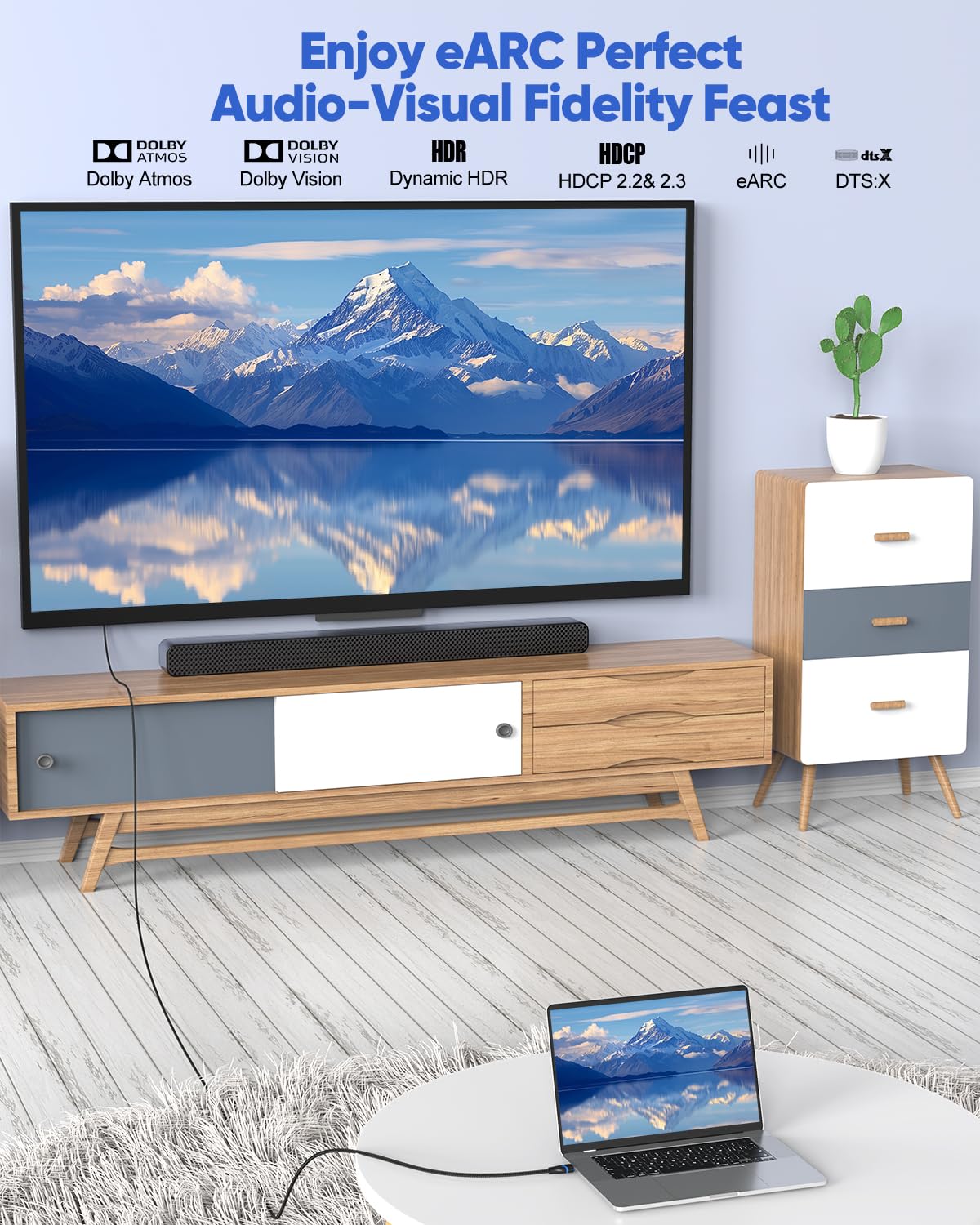 8K 15 2.1 15 48Gbps (8K@60Hz, 4K@120Hz, 2K,eARC,HDCP2.3,Dynamic PS5/HDTV/Monitor/Projector/Gaming/SoundBar Long HDMI