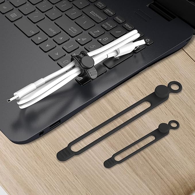 Nearockle Silicone Cable Ties Cord Organizer for Cable Management, 16PCS 4.2" and 7.1" Reusable Cable Organizer Electronic Accessories for Home, Office, Kitchen, School, Travel (Black)