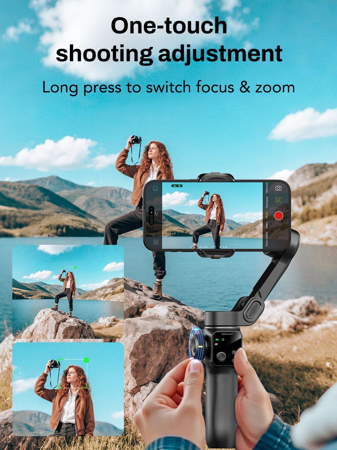 3-Axis Gimbal Stabilizer for iPhone, Smartphone Gimbal w/7.8" Extension Rod, OLED Display, Phone Stabilizer w/Face Tracking, Gesture Control, Video Record for iPhone & Android - Smart V8 Black