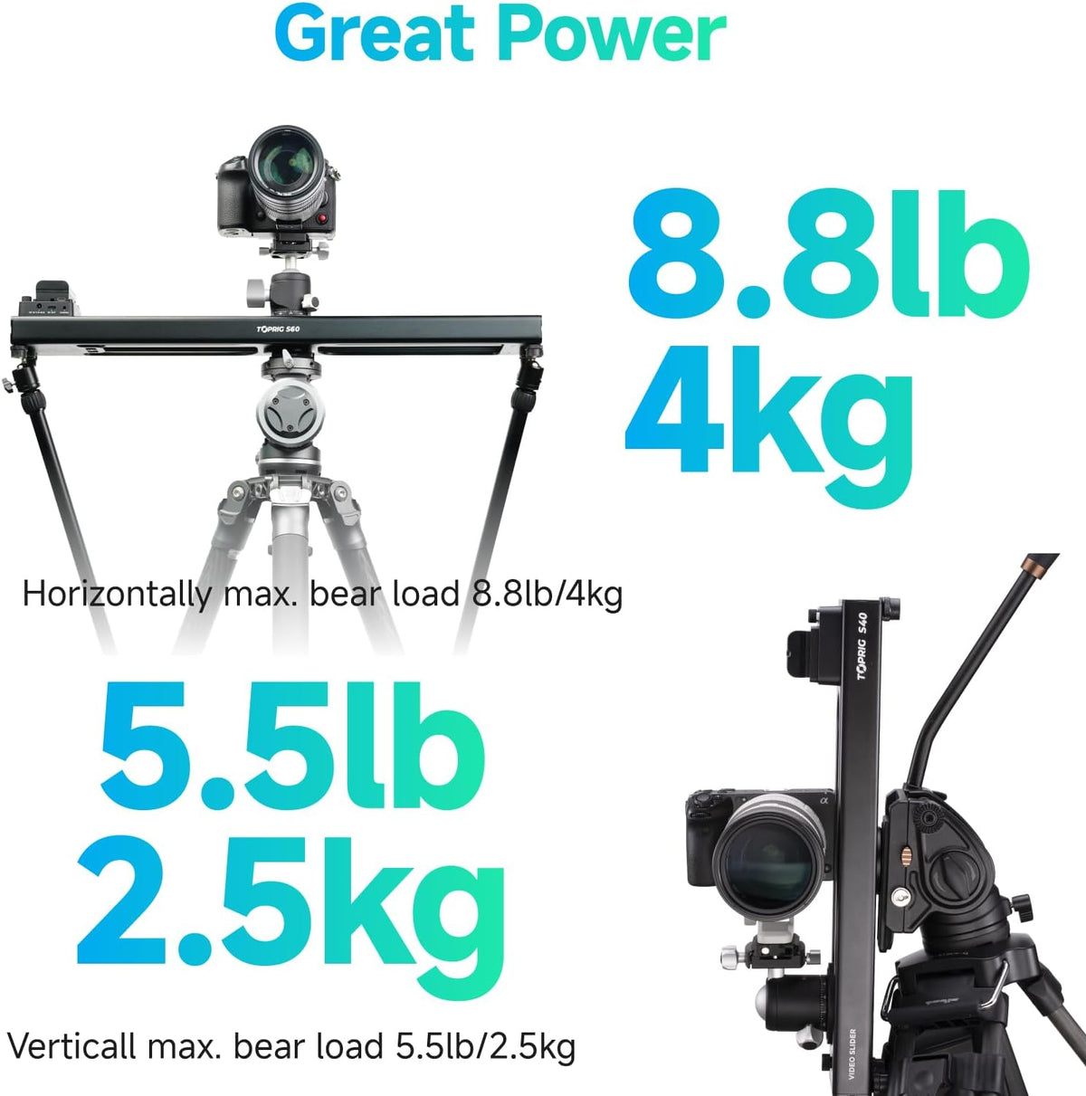 Accsoon Toprig 24inch/60cm Motorized Camera Slider, Button/APP Dual Control, Speed Adjust/Time-Lapse/120° Panoramic Shooting/Loop Mode, Compatible with DSLR Camera, Gopro, Camcorder, Smartphone(S60)