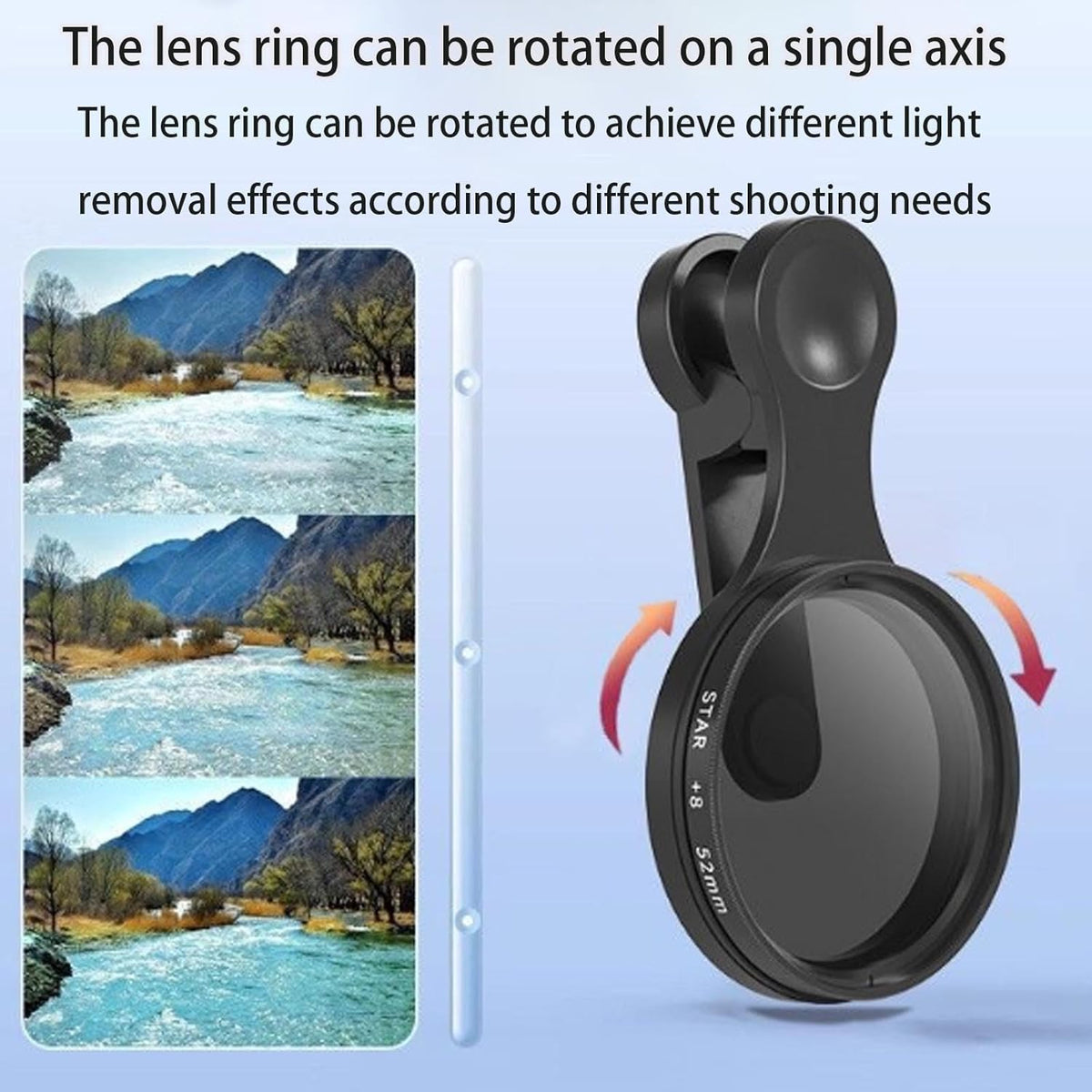 52mm Clip-On Cpl Phone Camera Lens Filter Kit, Circular Polarizer Polarizing Filter Compatible with Most Cell Phones, Cell Phone Lens Polarizing Filter for Iphone with Cleaning Cloth and Case Box(1pcs