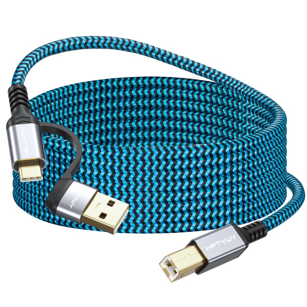Hftywy 10 2-in-1 Printer Cable FT, Type C and USB A to B Printer Cable Compatible with MacBook Pro, HP, Canon, Epson