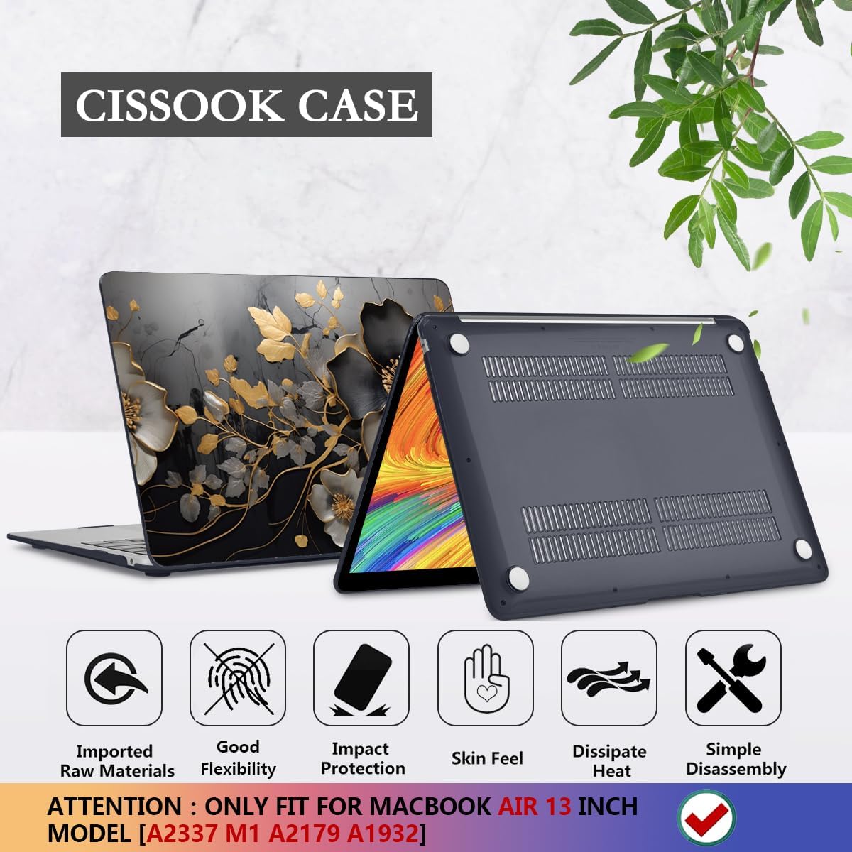 CISSOOK Compatible with MacBook Air 13 inch Case 2021 2020-2018 Release M1 Chip A2337 A2179 A1932 with Touch ID, Plastic Hard Shell Case + Keyboard Cover + Screen Protector, Abstract Oil Painting