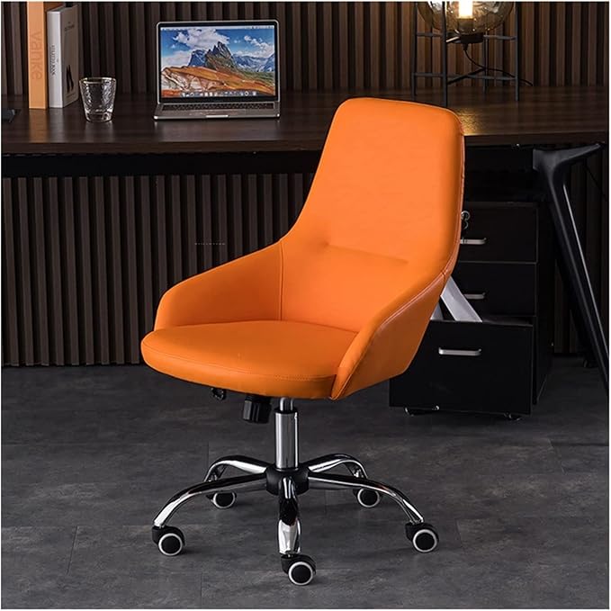 Adjustable Office Computer Chair with Armrest Leather Office Chairs for Meeting Room Furniture Home Chair Backrest Swivel Computer Gaming(Dark Orange-Golden)