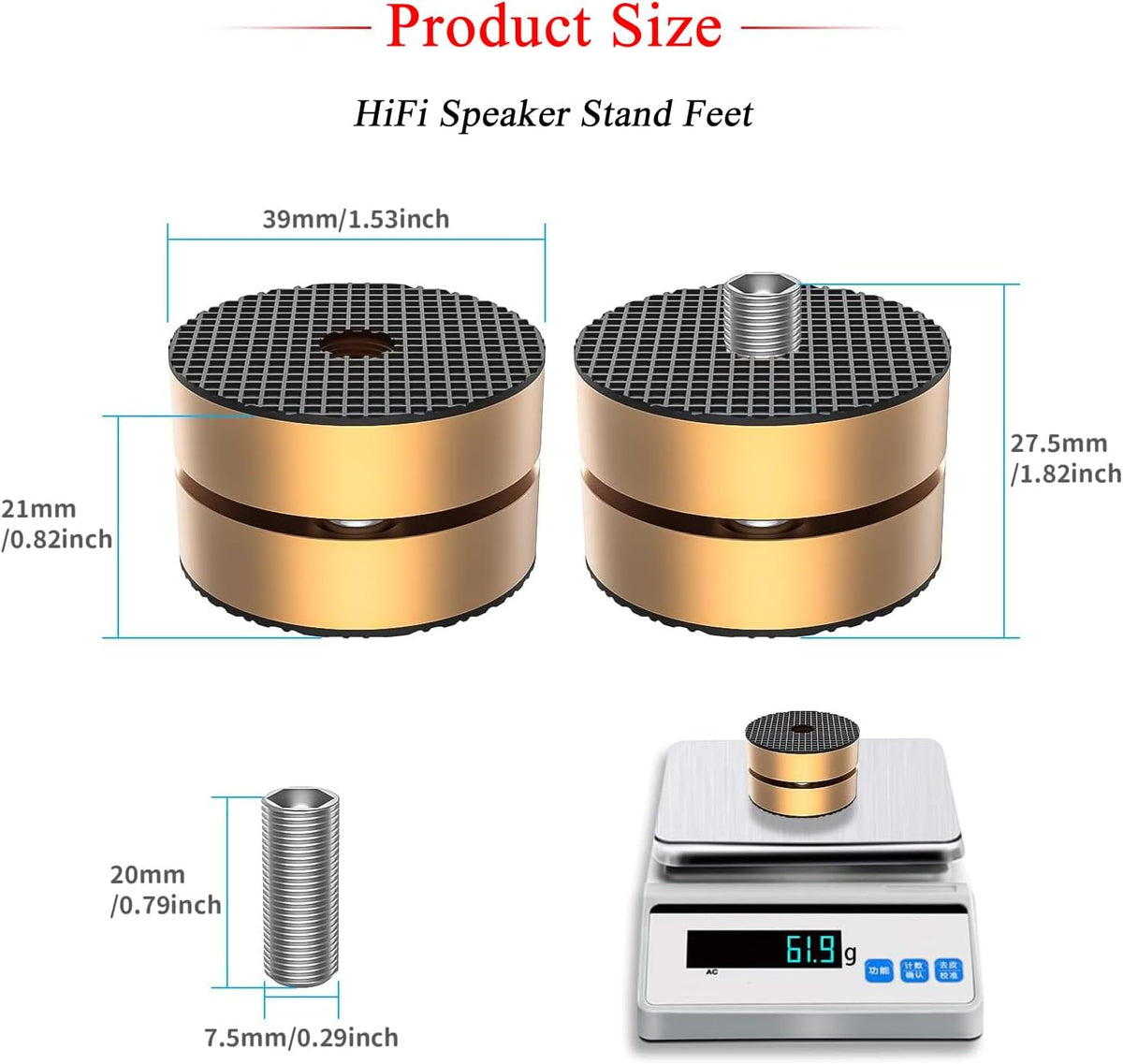 Audiocrast HiFi Speaker Spikes Stand Feet Shock Absorber Feet Pads Isolation Feet 40mm×23mm Aluminum with Balls for Audio Speaker Subwoofer CD DVD Amplifier Turntable DAC