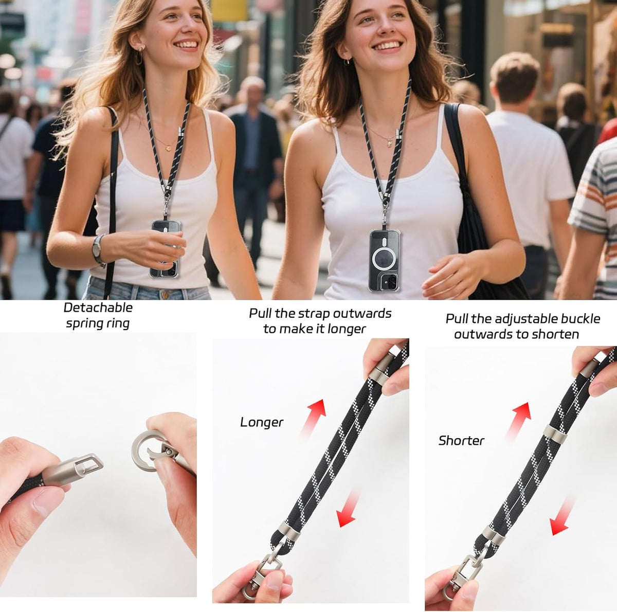 3-in-1 Adjustable Phone Lanyard Crossbody Cell Phone Neck Strap Universal Mobile Wrist Lanyard
