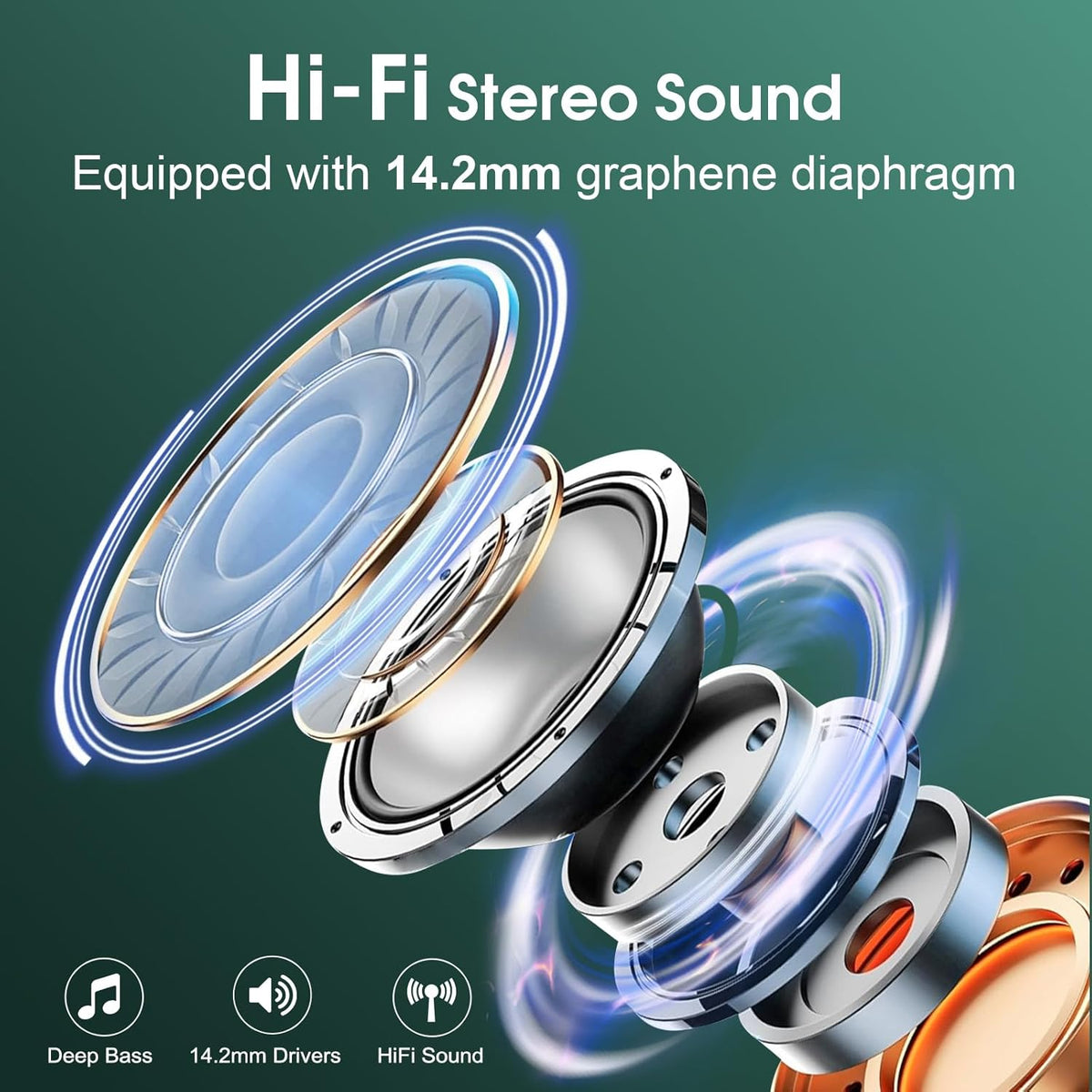 Wireless Earbuds 75hrs Bluetooth 5.4 Headphone Sport, 2025 Bluetooth Earbuds Stereo Deep Bass Over Ear Bud with Earhooks, ENC Noise Cancelling Mic, IPX7 Waterproof Earphone, Dark Green
