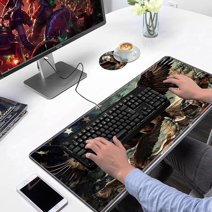Ergonomic Keyboard Wrist Rest & Mouse Pad Wrist Rest SetLarge Gaming Desk Mat 31.5x 11.8 with Non-Slip BaseMemory FoamEasy Typing Pain Relief for Home & OfficePatriotic American Flag Bal