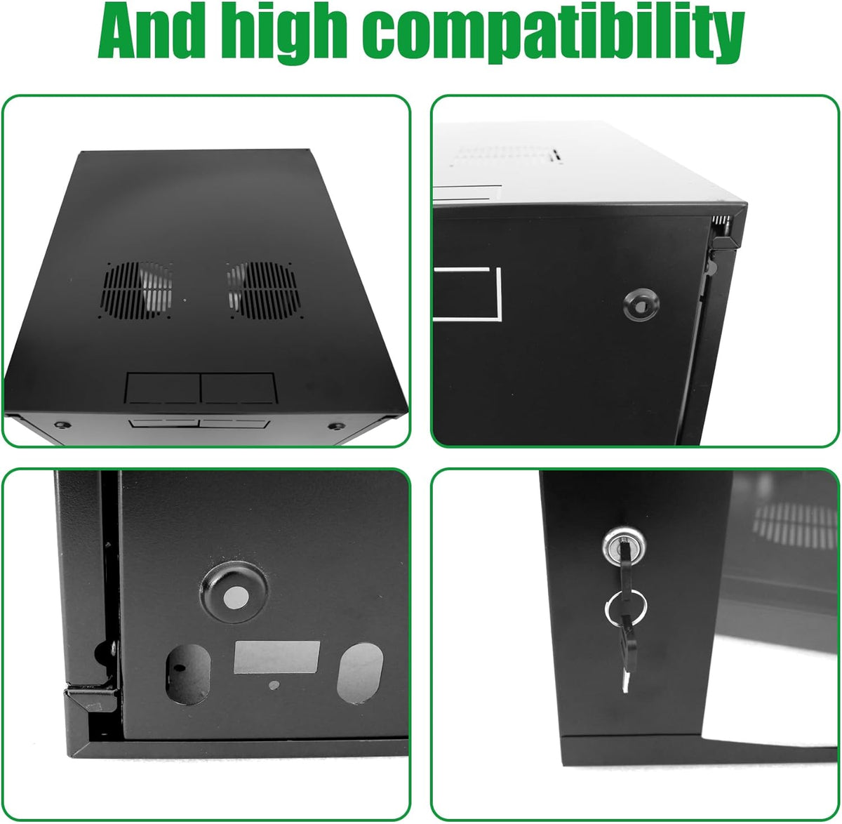 22U Server Cabinet Wall Mount Rack Enclosure with Caster Wheels 2 Server Fans Locking Grid Gate Removable Side Panels 19" Network Cabinet 15-18.5" Installation Depth Heavy-duty frame(22u cabinet 44IN)