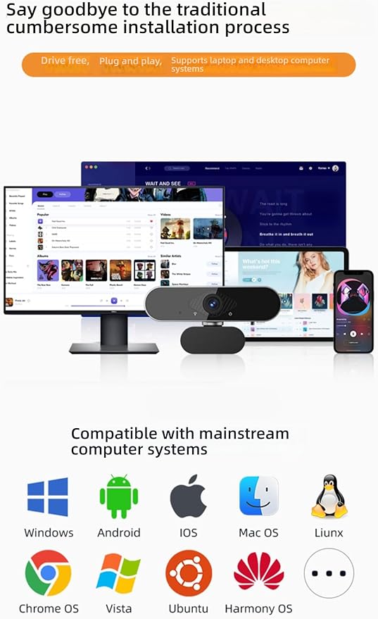 HD Webcam 4K/2K USB Camera for Desktop & Laptop - Plug and Play Facial Recognition Multiple Mounting Options